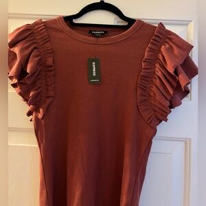 Express Short Sleeve Ruffled Top in Rust